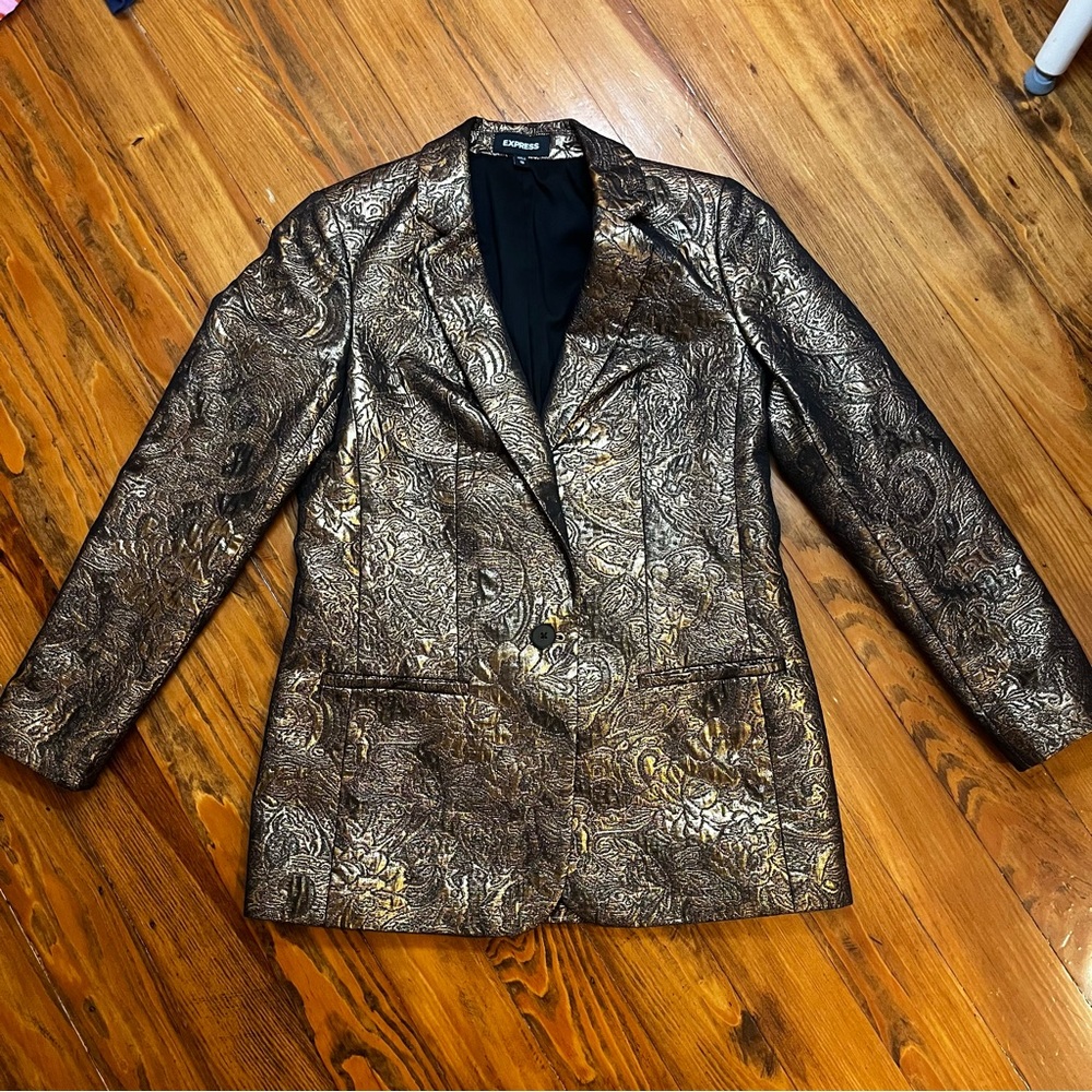 EXPRESS METALLIC OVERSIZED JACQUARED BLAZER in XS